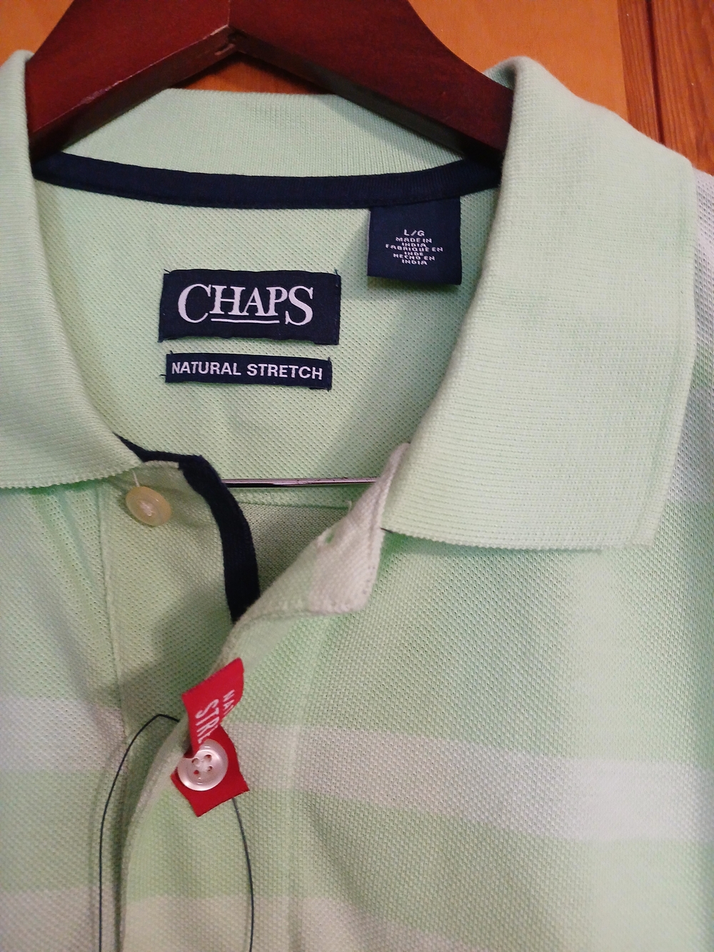 Chaps Light Green Striped Men's Polo - Picture 2 of 4